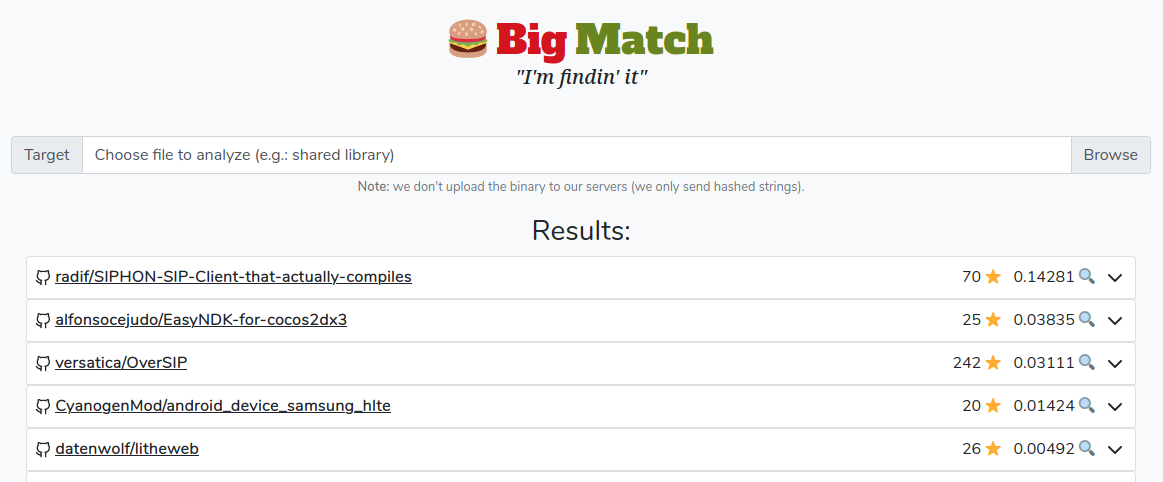 Big Match: matching open source code in binaries for fun and profit